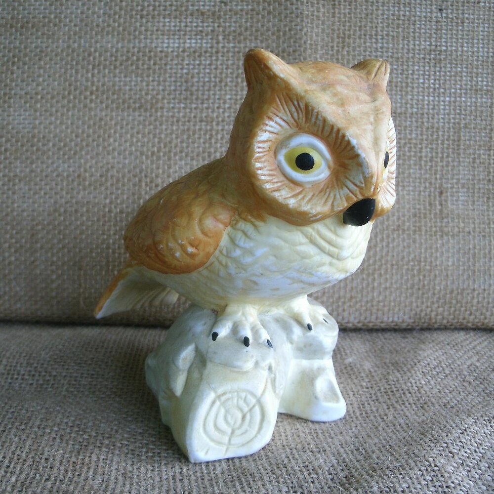 Vintage Homco Owl on Log Porcelain Figurine - Picture 8 of 16